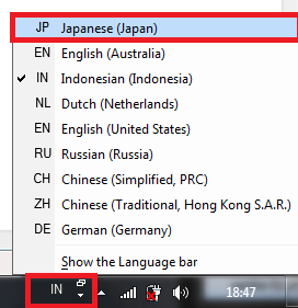 Language bar, ubah ke JP